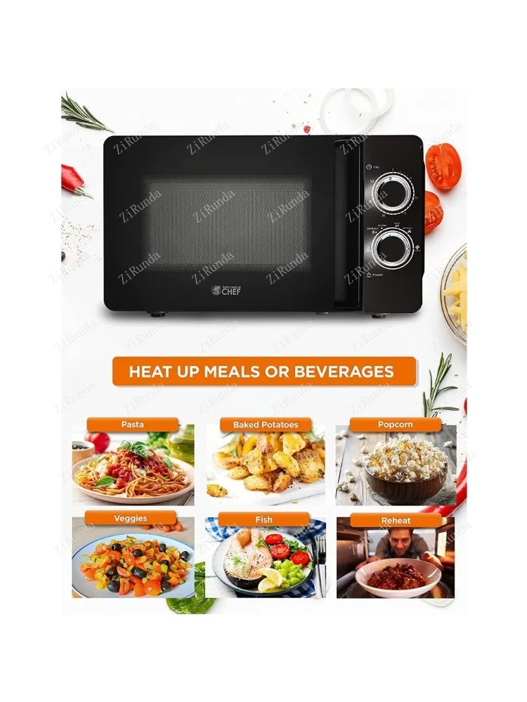Black Microwave, with Rotary Switch Knob, 700W Countertop Small Microwave, with Microwave Turntable Plate, 6 Level Power 6