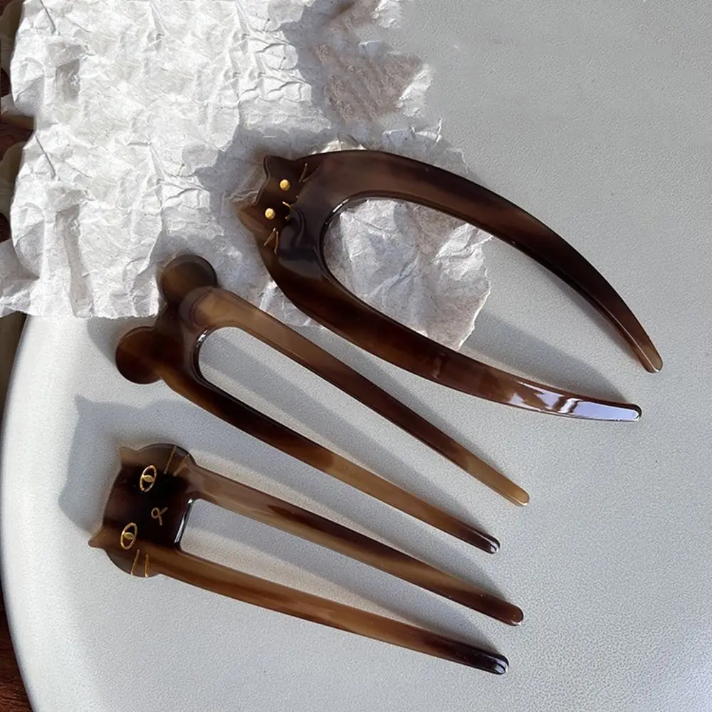 Vintage Trendy Disk Hair Korean Style For Women Acetic Acid Headwear U Shaped Hairpin Hair Accessories Cat Hair Stick Hair Fork