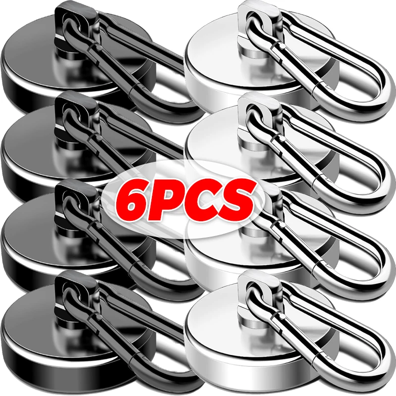 1/6PCS Carabiner ตะขอแม่เหล็ก Strong Neodymium แม่เหล็กตะขอ 360 ° หมุน Heavy Duty ห้องครัวห้องน้ําแขวนตะขอแม่เหล็ก 1