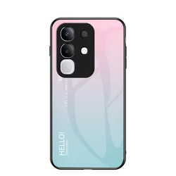 Gradient Tempered Glass Shockproof Hard Back Phone Case for Vivo Y29 4G (Pink Blue)