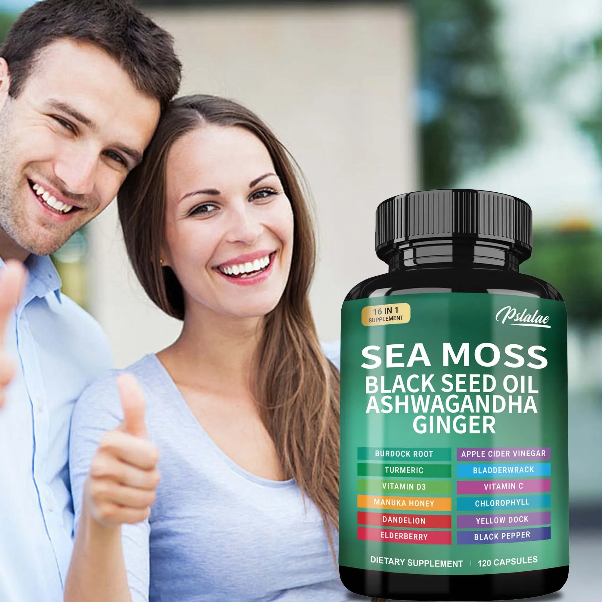 Sea Moss Black Seed Oil Ashwagandha Ginger Boosts The Immune System Promotes Digestion and Joint Health 120 Capsules