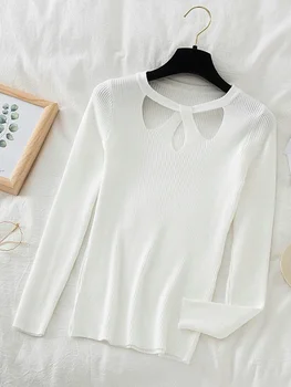 سترات نسائية موضة 2025 مفرغة للخريف والشتاء بلوفر نسائي ضيق محبوك سترة أساسية متينة سترة ناعمة دافئة 5