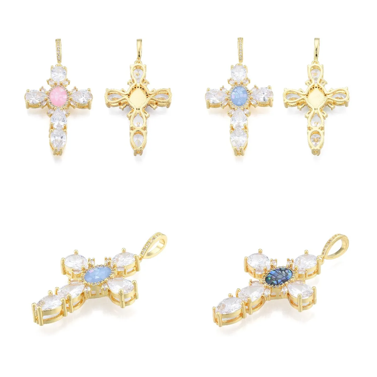 

2pcs Brass Pave Cubic Zirconia Cross Charms 18K Gold Plated Pendant with Shell for Necklace DIY Jewelry Making Accessories