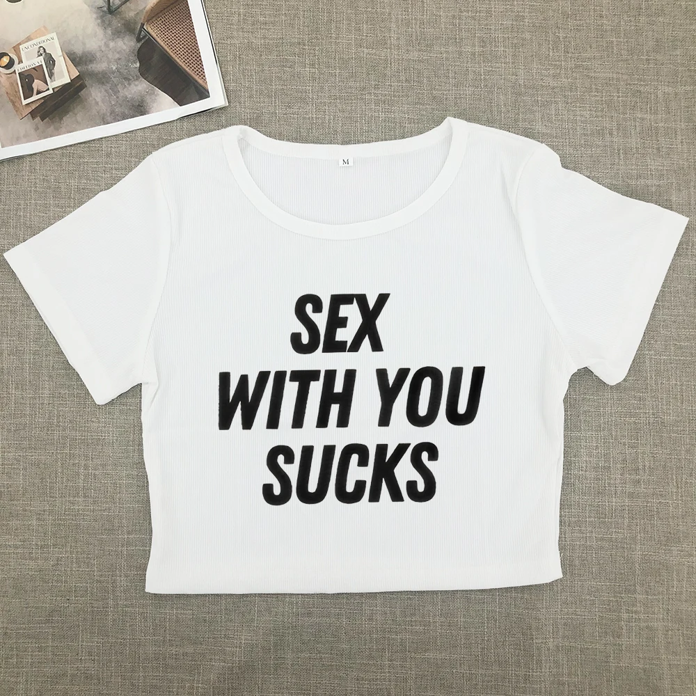 Y2K Europe and America casual T-shirt Spice Girl pattern print ladies summer crop slim street