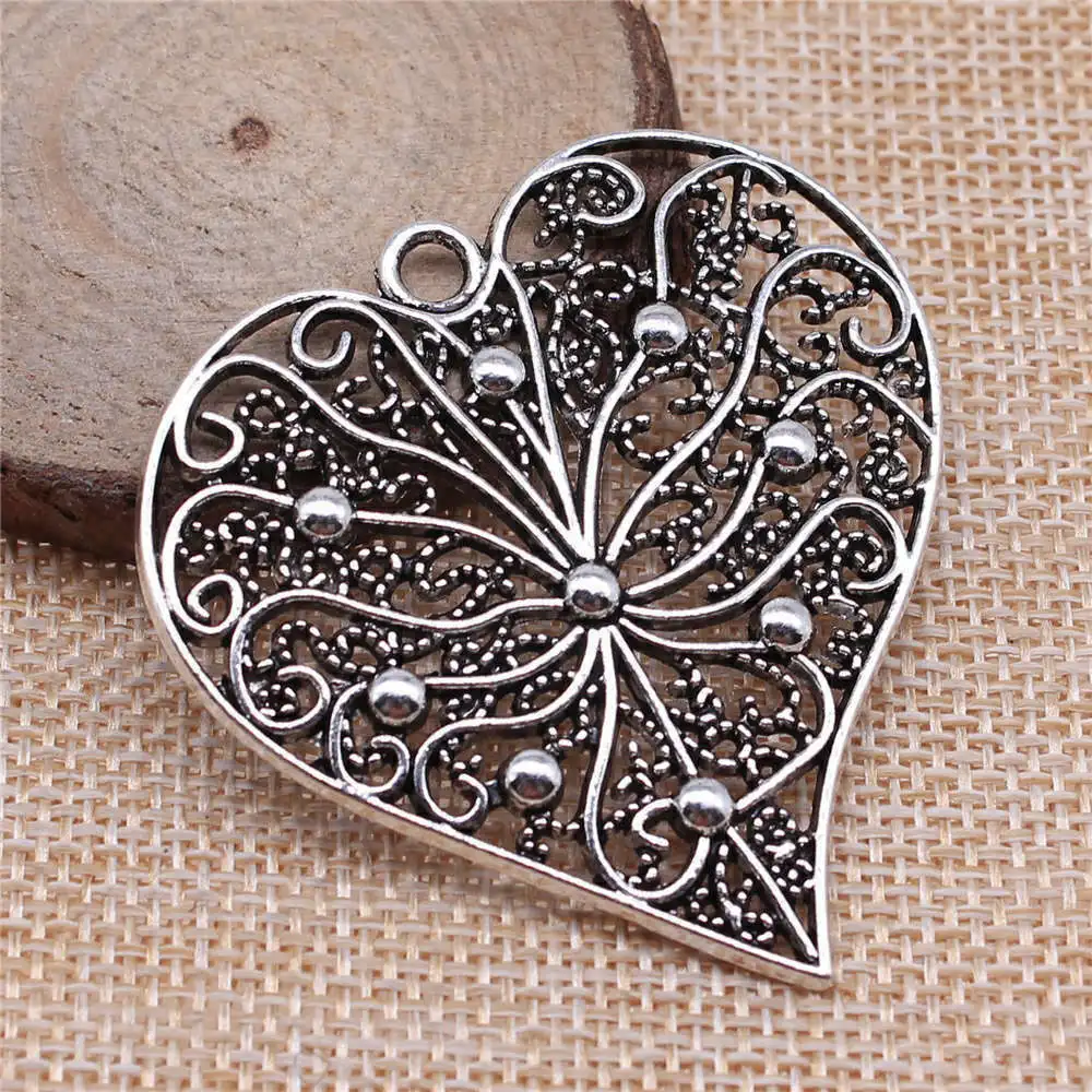 

Ornaments Big Hollow Carved Heart Charms Jewelry And Accessories 52x52mm 1pcs