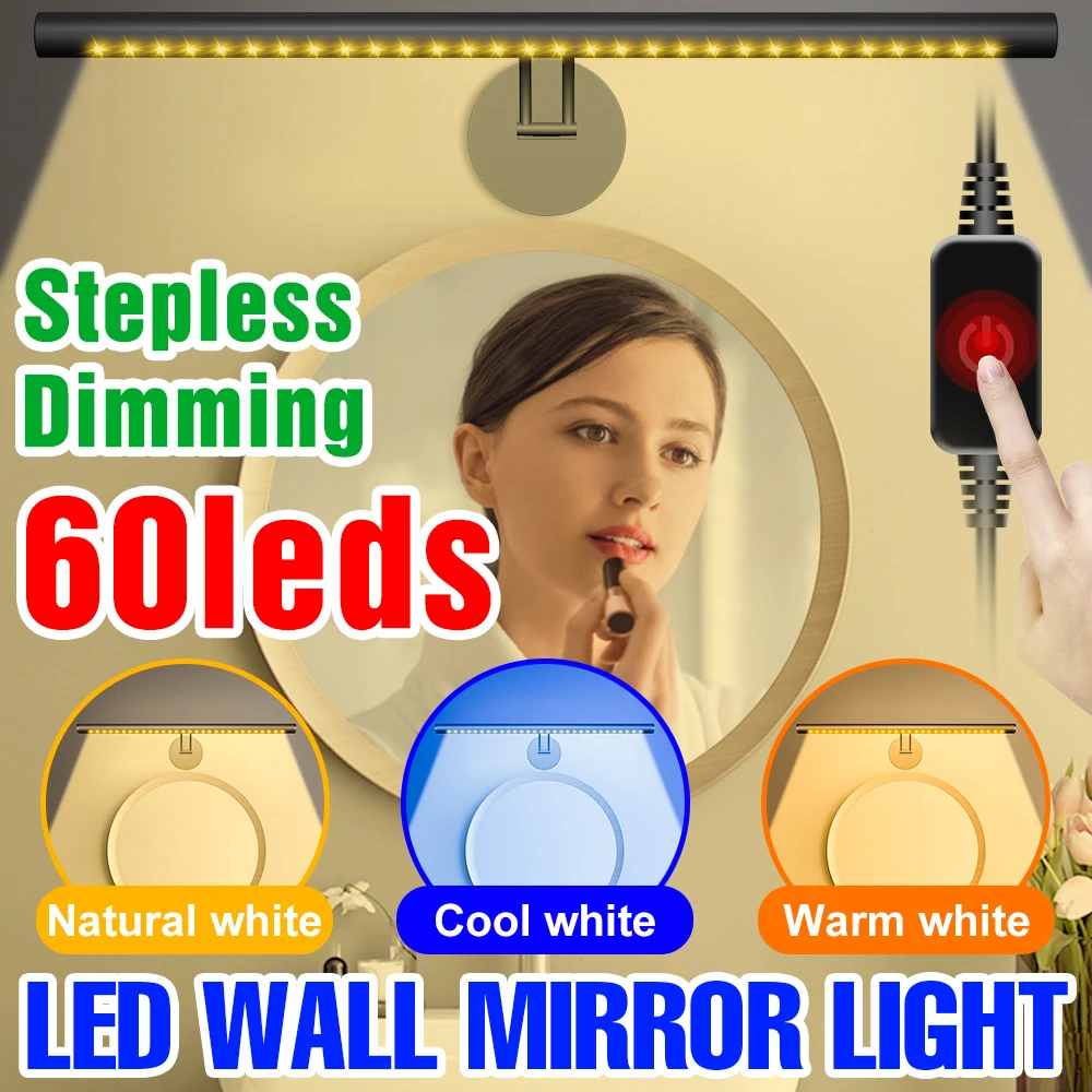 LED Makeup Table Mirror Wall Lamp Bathroom Vanity Light Touch Dimming Dressing Room Mirror Lights Decoration Bedroom Nightlight