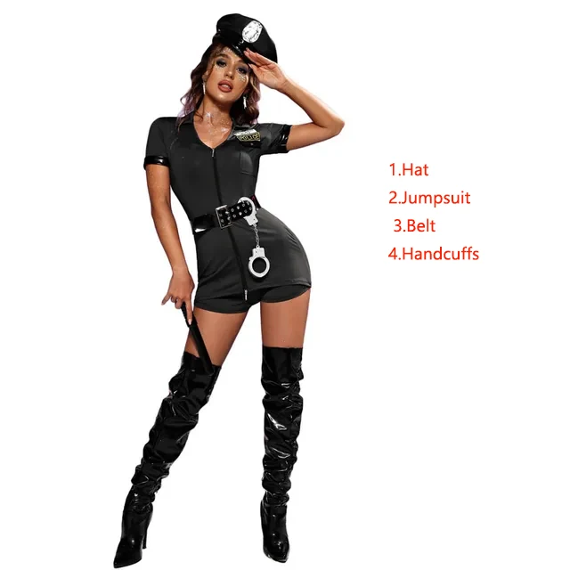 Women  Sexy Police Costume Female Cop Officer Uniform Halloween Fancy Party Cosplay Policewoman Stage Performance Outfit