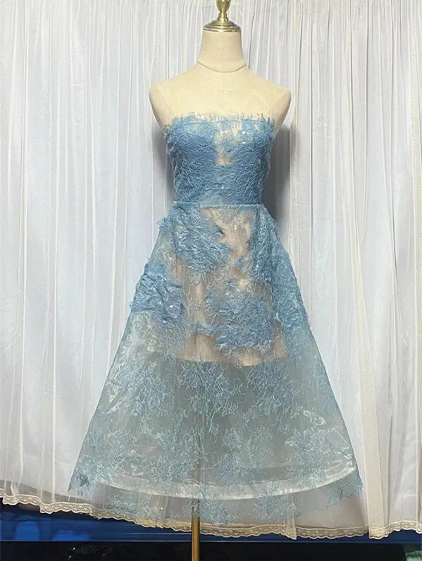 Korean Style 3D Flower Sequin Lace Strapless Dress Elegant Multi-color Mesh Long Dresses Women 2025 New Spring Summer A7877