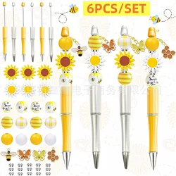 Sunflower - Themed Yellow and White Beaded Pen DIY Kit (Black 6 pcs)