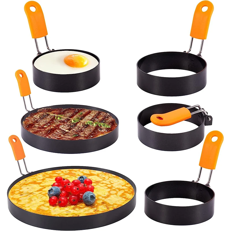 LMETJMA Egg Rings Pancake Mold Set Set Stainless Steel Fried Egg Ring Griddle Pancake Shapers with Silicone Handle JT195 LMETJMA Egg Rings Pancake Mold Set Set Stainless Steel Fried Egg Ring Griddle Pancake Shapers with Silicone Handle JT195
