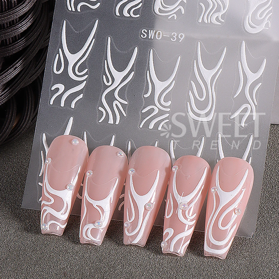 5D Cute Owl Nail Art Sticker Kawaii Bird Nail Slider Irregular French Line Design Nail Decals Winter DIY Manicure Decoration