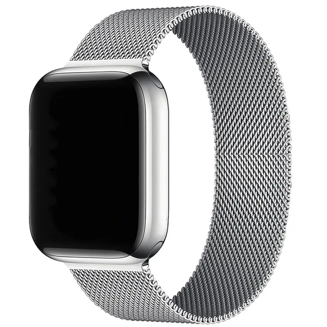 Magnetic Band Compatible with Apple Watch 45mm 44mm 42mm Adjustable Milanese Clasp Loop Strap for iWatch Series 7/6/5/4/3/2/1 SE Silver