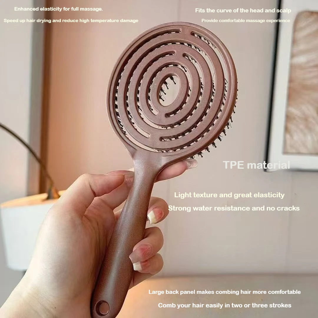멧돼지 강모 엉킴 방지 헤어 브러시 여성 두피 마사지 빗 젖은 곱슬 머리 빗 이발사 헤어 스타일링 스타일링 도구