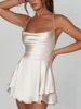 Women Solid Color Cami Playsuits Backless Women Sexy Spaghetti Strap Sleeveless Halter Shorts Jumpsuit Ruffle Romper Clubwear 3