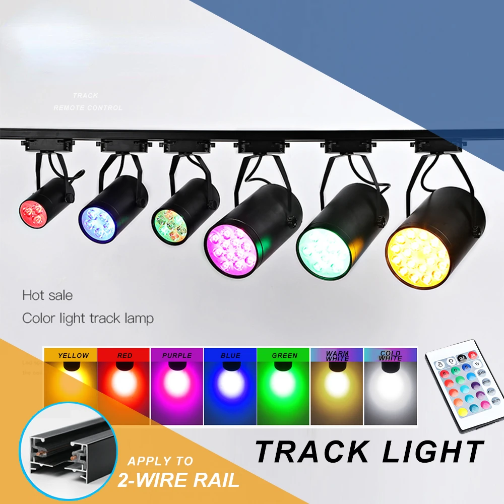 Track Lighting Fixtures Adjustable RGB Colorful Remote Control Directional Spotlight Ceiling Shade for Stage Bar Dance Studio