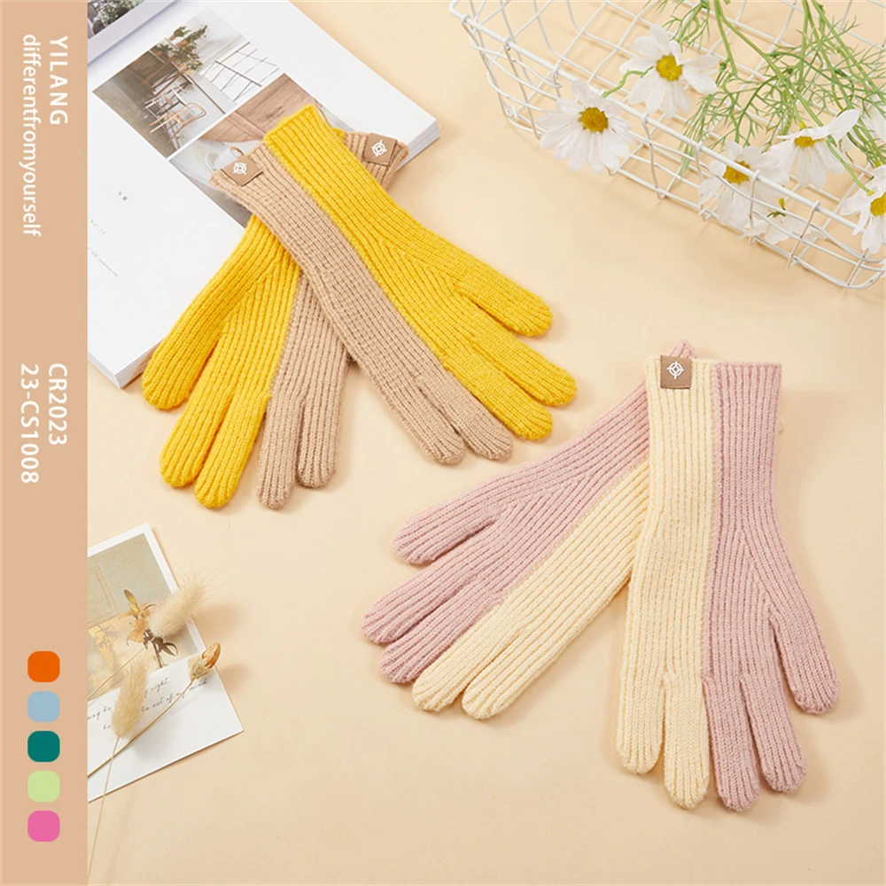 

Women's Colour Blocking Knitted Gloves Winter Warm Touchscreen Mitten High Quality Cycling Split Finger Gloves Christmas Gift