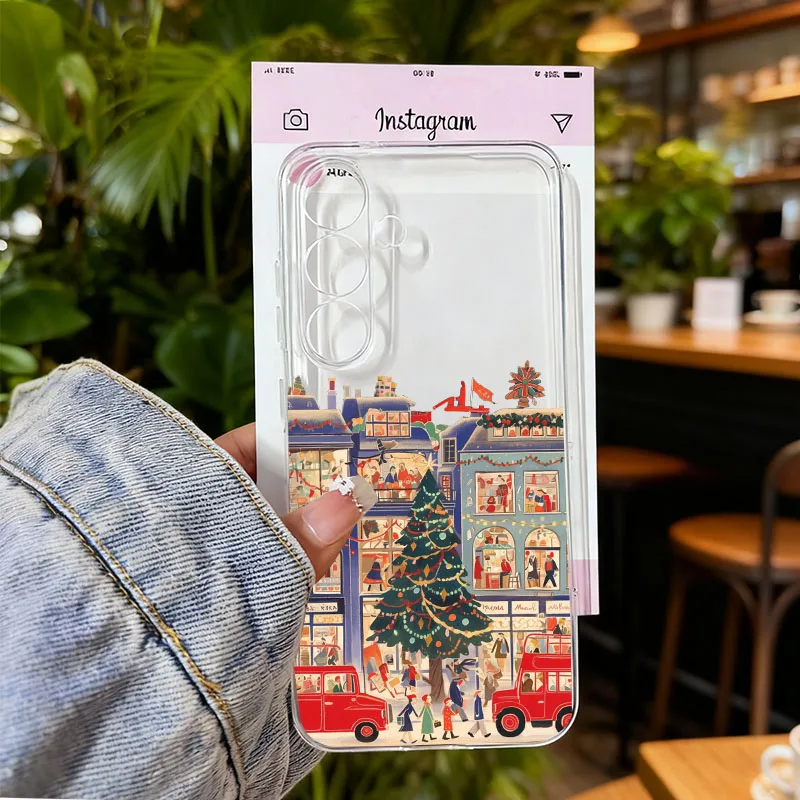 Christmas Winter Snow Scenery Clear Phone Case with London Street Landscape Design