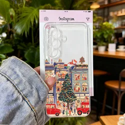 Christmas Winter Snow Scenery Clear Phone Case with London Street Landscape Design - Samsung S22 (Style 1)