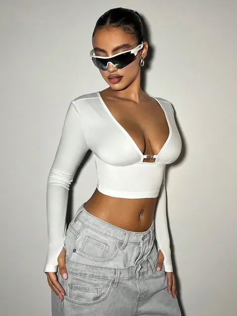 Lisa V-neck Hollow Long Sleeve Top 5