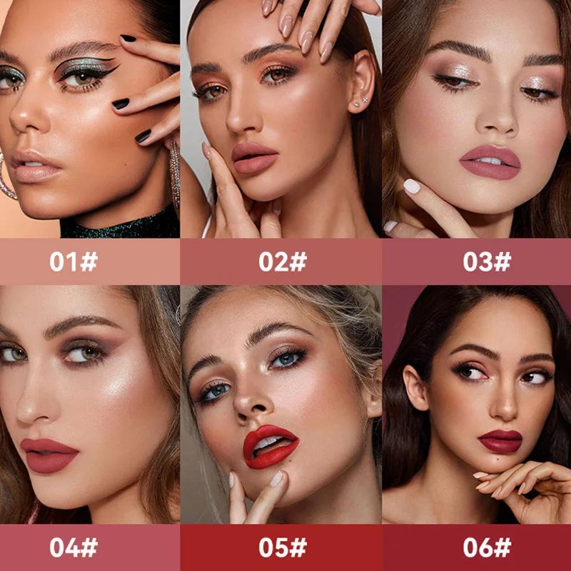 6 Colors Nude Matte Lip Gloss Waterproof Lasting Lipstick Not Fading Sexy Nude Red Pink Velvet Liquid Lipsticks Makeup Cosmetic 6