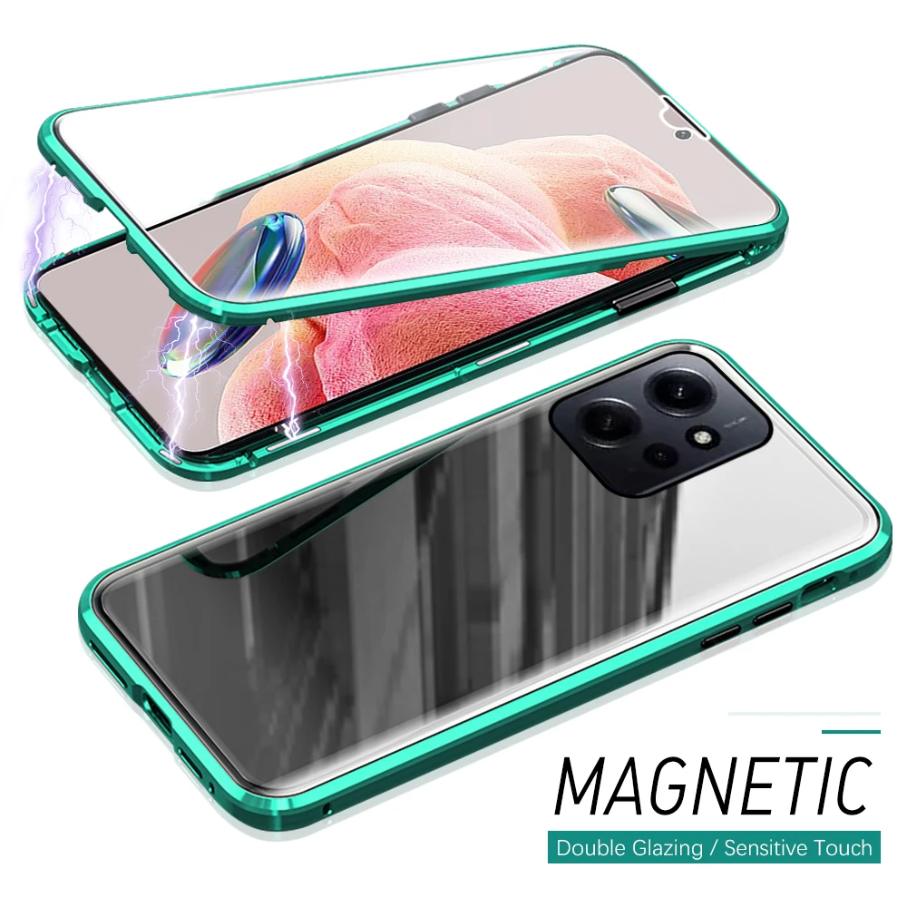 Per Xiaomi Redmi Note 12 4G Custodia 360 ° Magnetic Flip Double Sided Glass Shell Redmy Note12 Global Cover Copertura Completa Telefono Funda