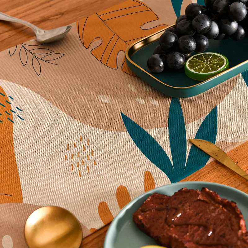 Digital Print Creative Leaf Plant Table Flag Bed End Flag Placemat Modern Simple Thickened Polyester Cotton Tablecloth