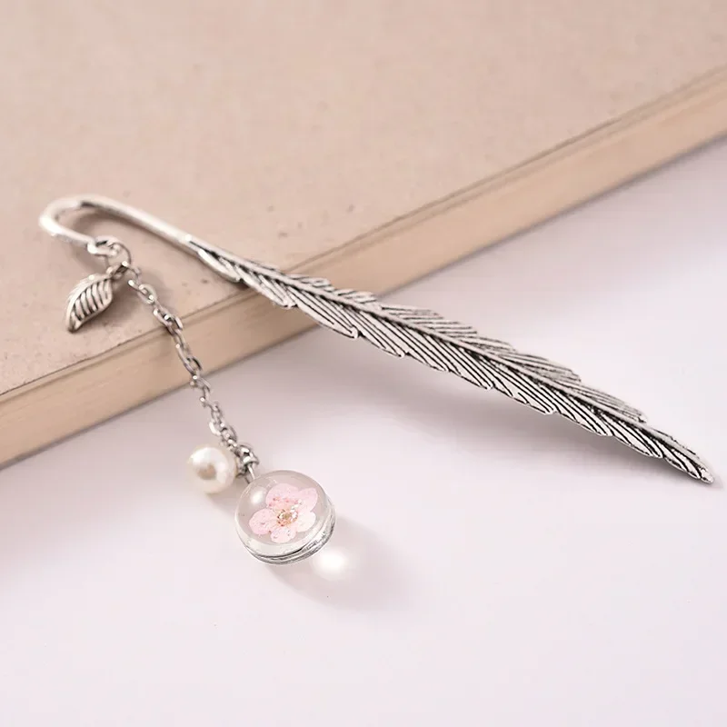 Metal Feather Bookmark with Glass Beads Pendant for metal bookmark,bookmarks stationery supplies