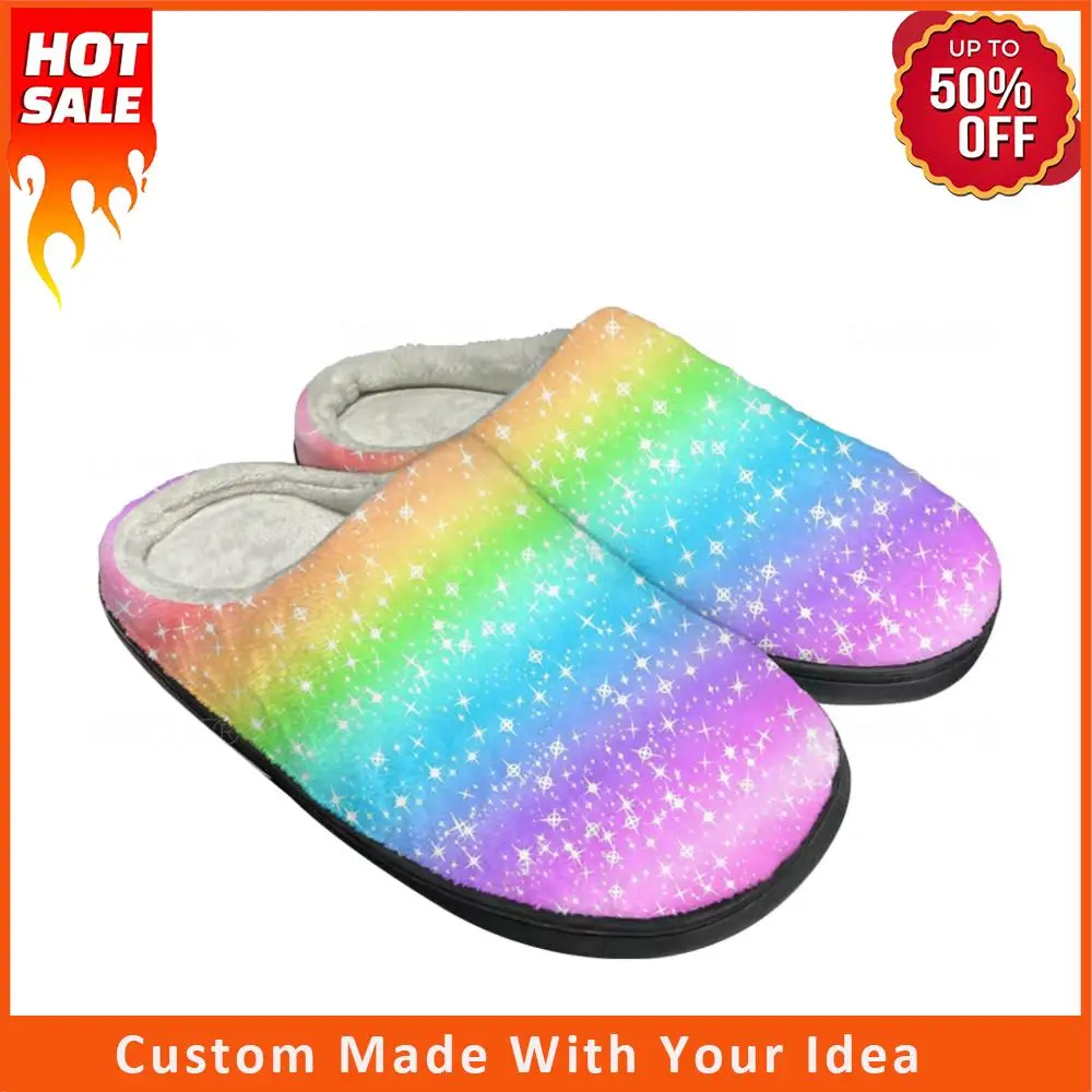 

Блестящие радужные домашние хлопковые тапочки на заказ, мужские и женские новейшие сандалии, плюшевые домашние теплые тапочки для спальни