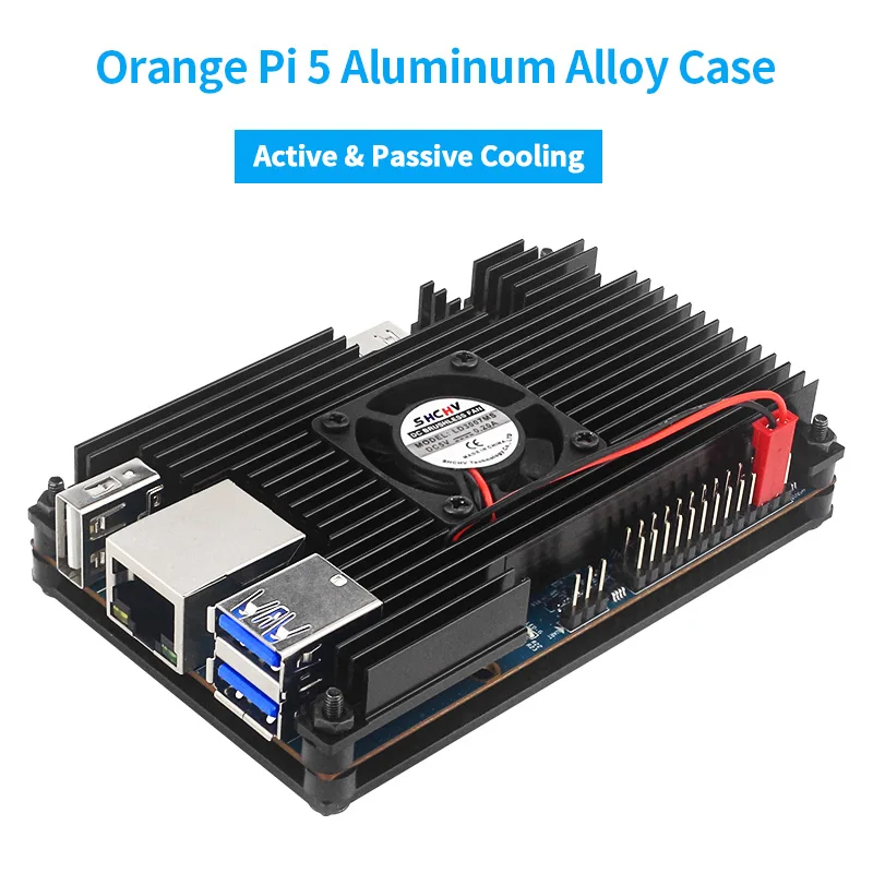 Orange Pi 5 Aluminum Alloy Case Active & Passive Metal Cooling Enclouse with Fan