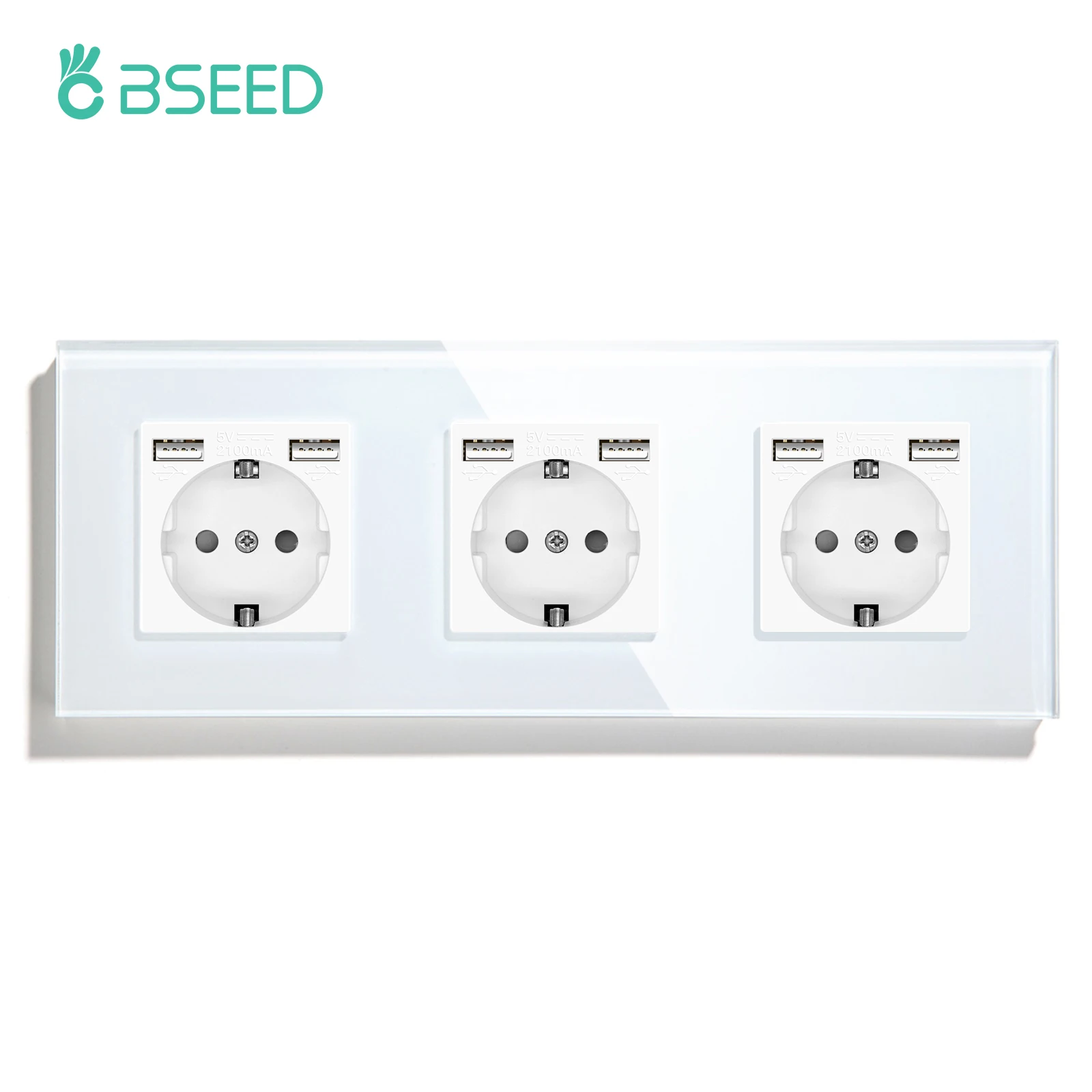 BSEED-Enchufes de pared estándar de la UE, enchufes triples eléctricos de  cristal, USB, carga de teléfono tipo c