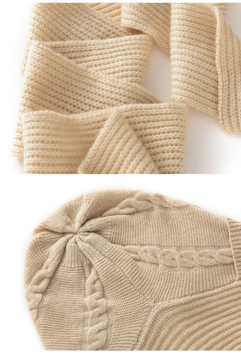 Barak Einteilige Wind- und Schneemütze, verdickter Halswärmer-Schal, Herbst-Winter, neue warme Mütze, 100 % Kaschmir, gestrickte Wollmütze – Detail 16