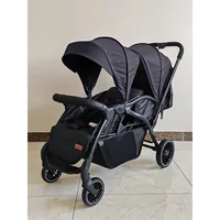 Poussette double multifonctionnelle légère, position haute, convertible assis-debout, pliable en deux 2