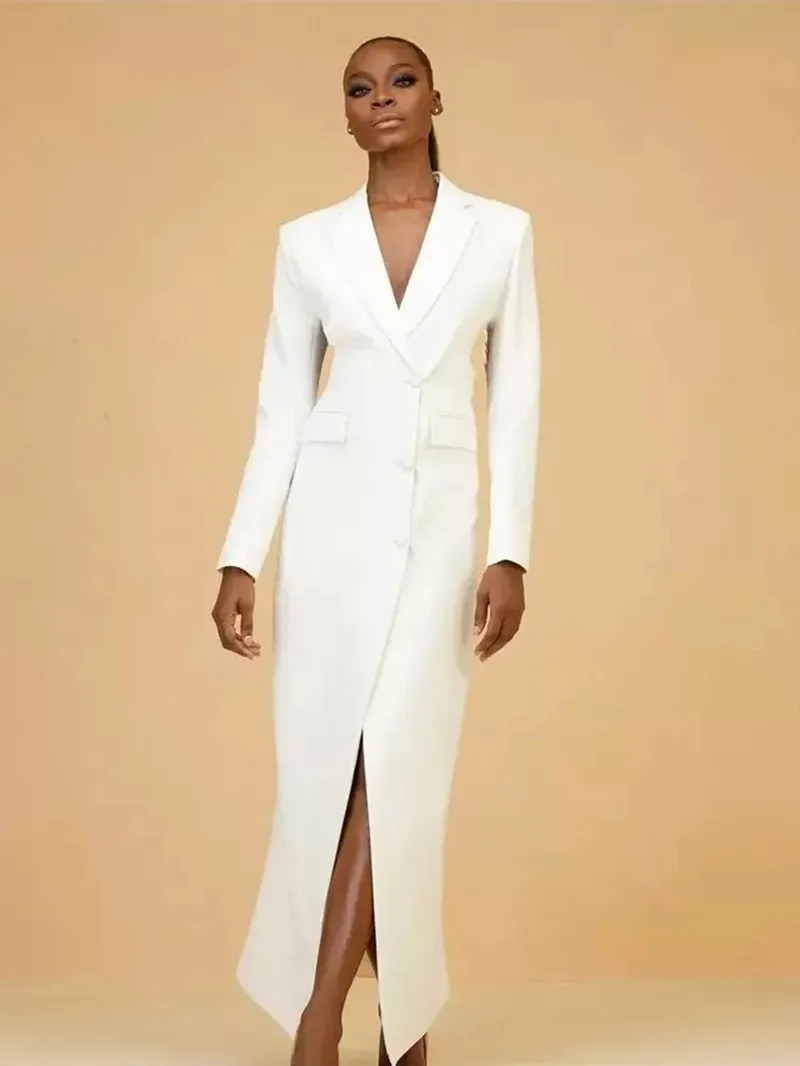 

White Formal Women Suits Sets One Pieces Dress Mother Of The Bride One Split Formal Business Causal Commuter Wear Tailored