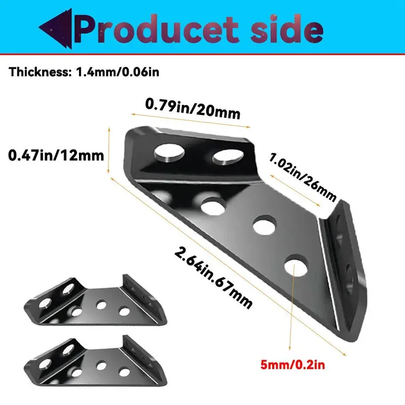 Multi-function Cold-rolled Steel Furniture Corner Bracket Connector Triangular Stabilizer for Various Places of Furniture Black