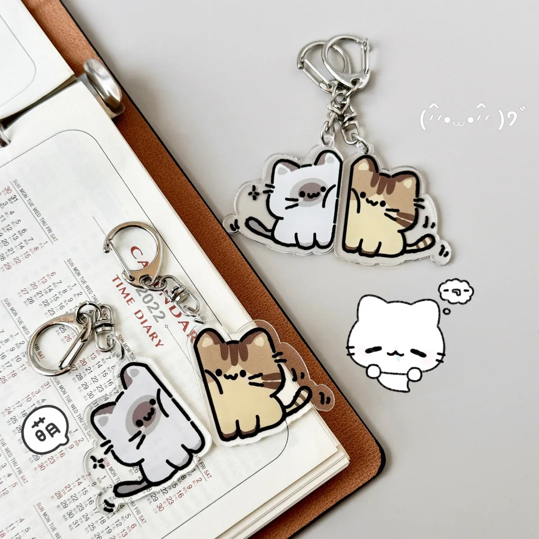 BFF Cat Keychain HD Acrylic Besties Gift Cute Backpack Charm Friendship Token Lightweight