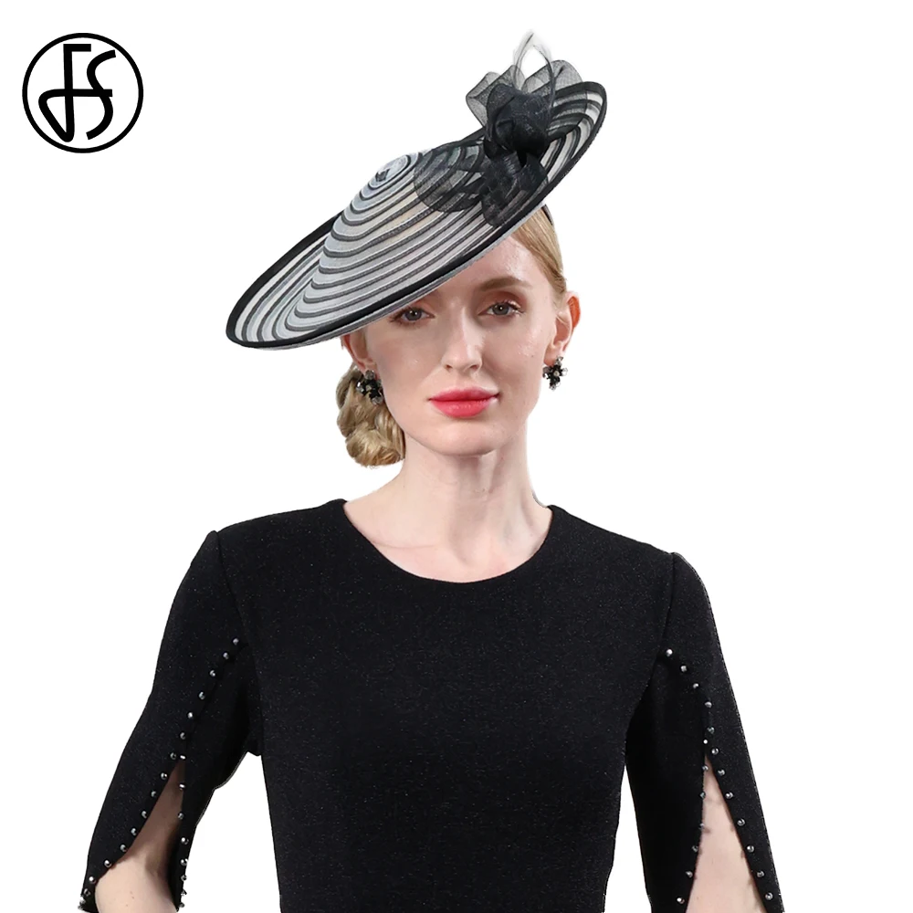 

FS Church Dress Kentucky Derby Cap Fascinators Black White Wedding Pillbox Hats For Women Elegant Vintage Wide Brim Headband