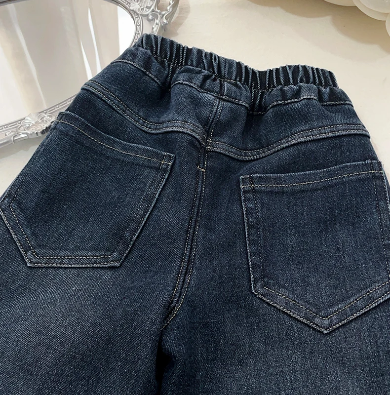 بنطلون جينز مبطن بالصوف للفتيات لفصلي الخريف والشتاء، سروال دافئ مبطن بالصوف للأطفال، بنطلون متعدد الاستخدامات للفتيات الصغيرات