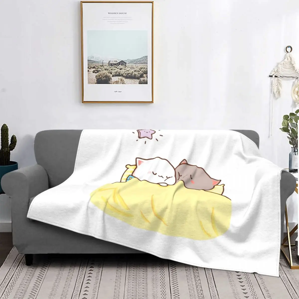 Peach And Goma Mochi Cat Sleeping Blankets Velvet Printed Multifunction