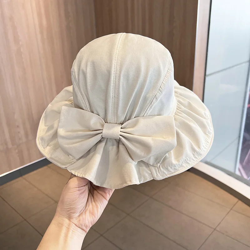 Korean Style Bucket Hat Women - Lightweight Large Size Sun Protection with Bow for Summer Travel Daily