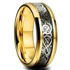 Bague celtique en acier inoxydable pour homme, 21 couleurs, 8 mm, incrustation de dragon rouge, vert, noir, fibre de carbone, alliance, bijoux, taille 6-13