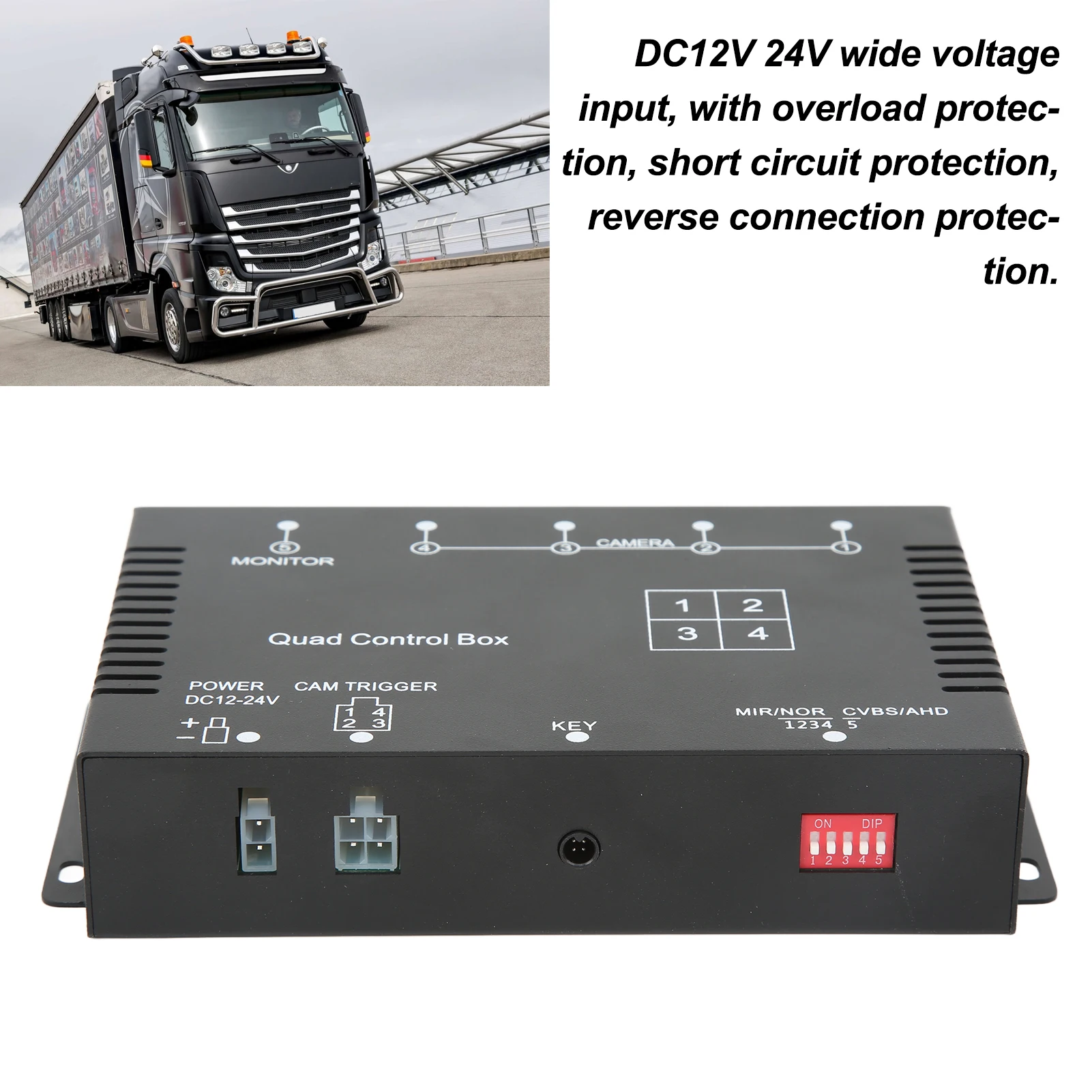 주차 카메라 비디오 스위치, RV 트럭 버스 트레일러용, 4 채널 비디오 스플리터, 1080P AHD DC12V 24V 카메라 비디오 스크린 스위치