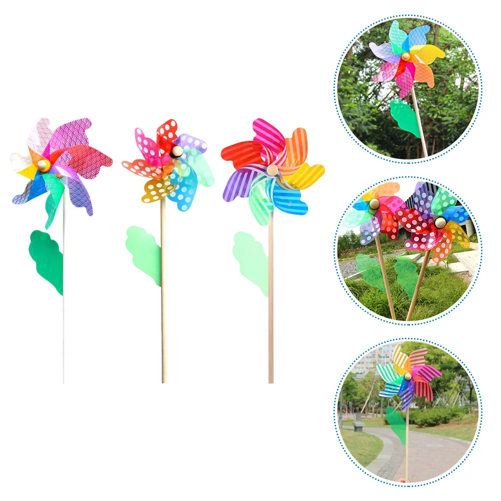 

3pcs Colorful Pinwheel Ornaments Plastic Pinwheel Decors Inserting Garden Decorations