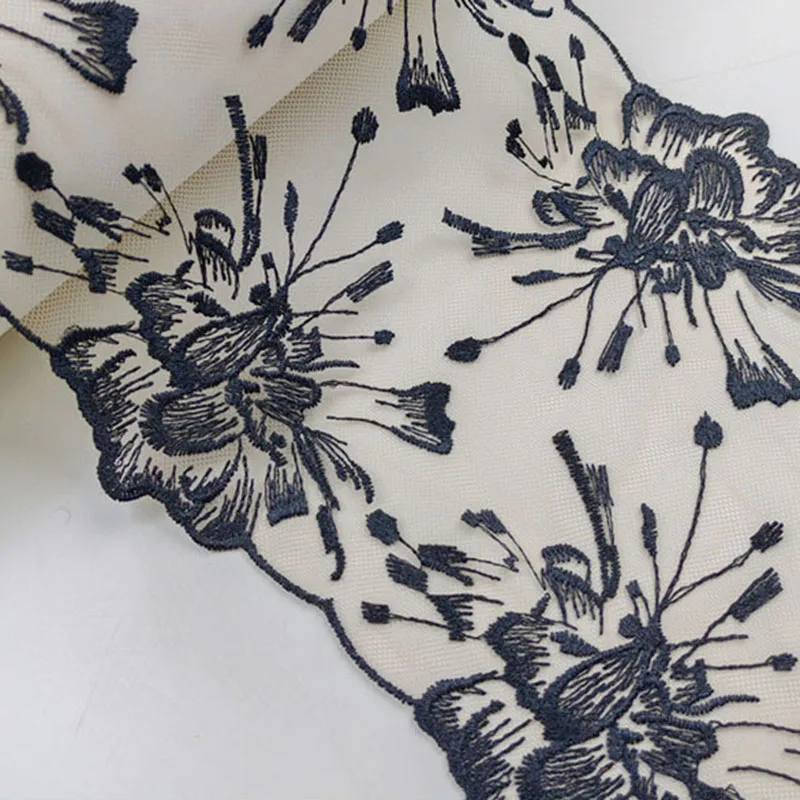 

Двусторонняя черная Цветочная вышивка, кружевная отделка, сетчатая кружевная ткань для шитья бюстгальтера, нижнего белья, одежды, 20 ярдов