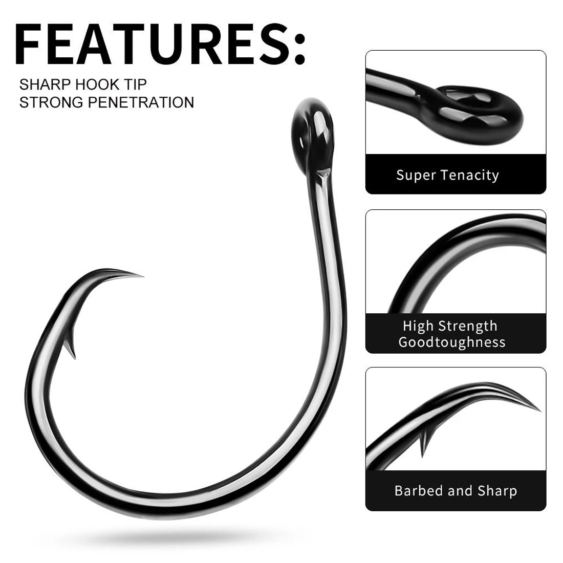 FishTrip Circle Hooks 3X Strong Saltwater Fishing Hook Live Bait For Catfish Tarpon Marlin Deep-dropping Swordfish fishing hooks