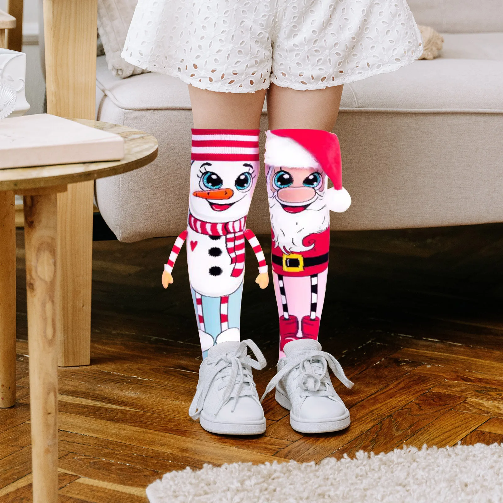 Christmas Stockings 1 Pair Creative Cartoon Christmas Stockings Regular Fit Christmas Present Socks Soft Decorate Santa Snowman Socks