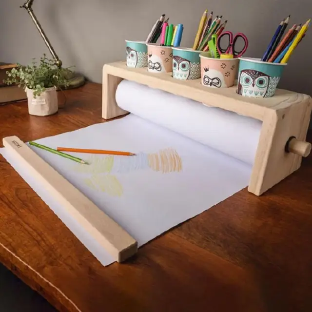 Art Papír Tekercs Adagoló Fa Tartó Asztali Rajz Szervező Kézműves - Image 3