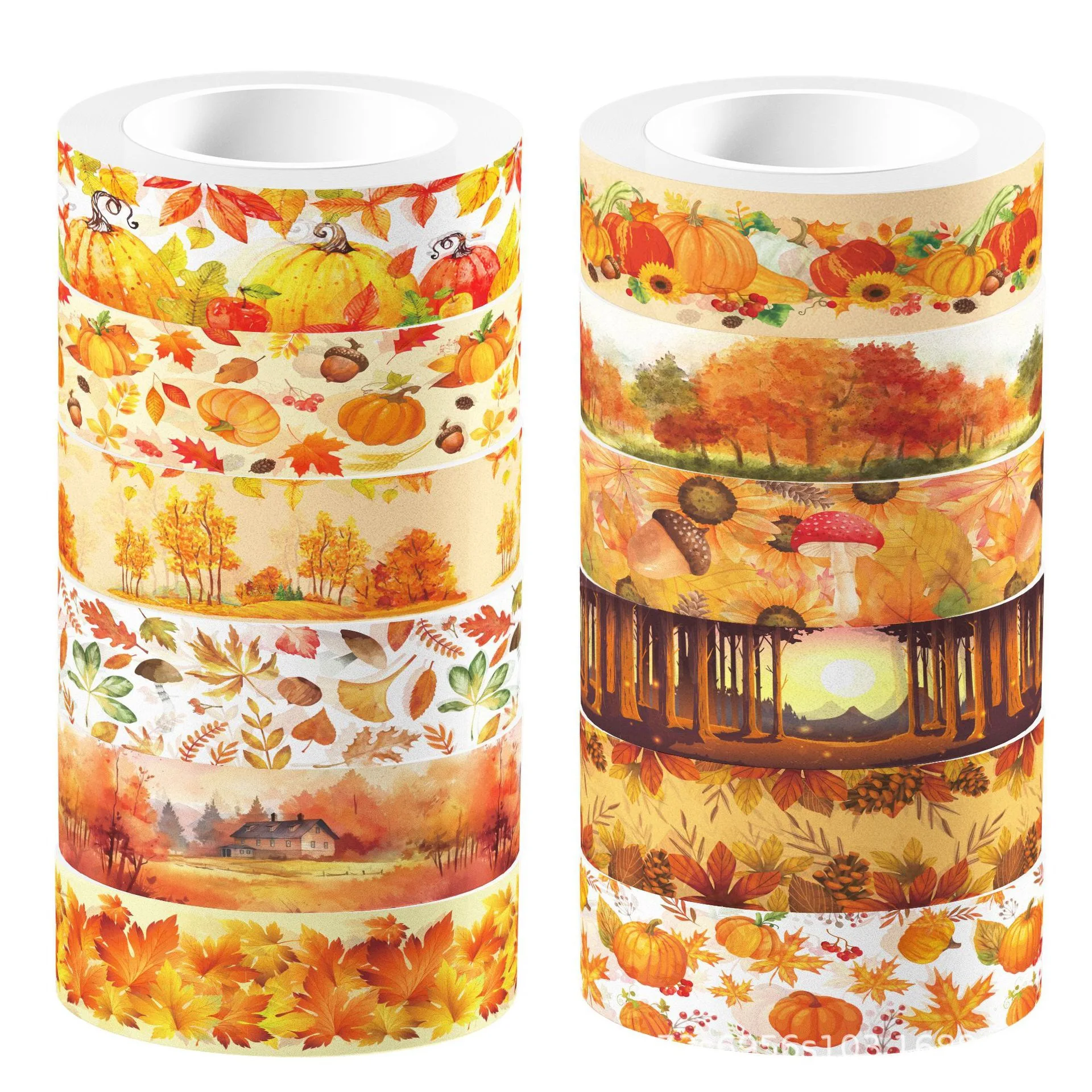 

Thanksgiving Maple Leaf Pumpkin Autumn Transparent Roll Sticker and Paper Tape DIY Handbook Material Packing Washi Tape Set