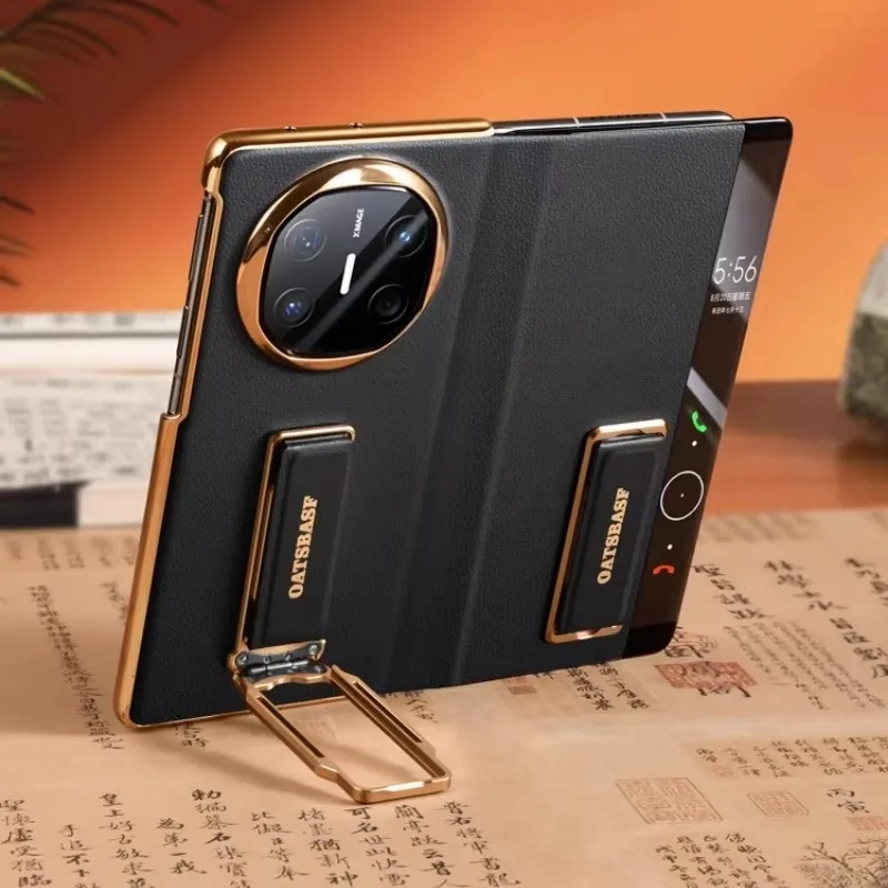 Eary Leather Phone Case for Huawei Mate X6 Dual Strap With 360° Rotation Stand Smart View WindowShockproof Protector Full Cover