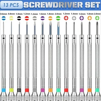 13pcs 0.6-2.0mm Precision Screwdriver Set High Hardness Steel Micro Cross Repair Kit for Watches Glasses Jewelry