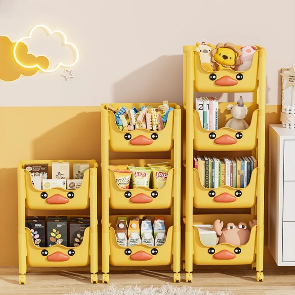 Toy Storage Trolley Movable Organizer Rack Living Room Bookshelf Children'S Picture Book Rack Kitchen Shelf Cartoon Rolling Cart